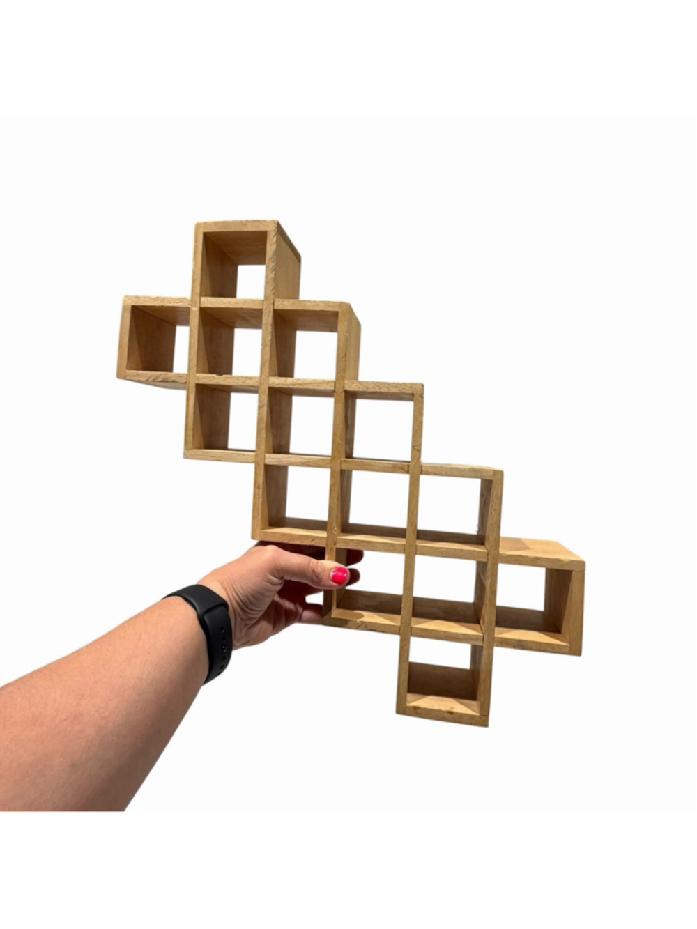 Wood Wall Display Shelf Shadow Box 14 Cubby Hanging Mini Cube Display Spice Rack